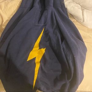 aviator nation zip up jacket size L. navy and gold lightning bolt